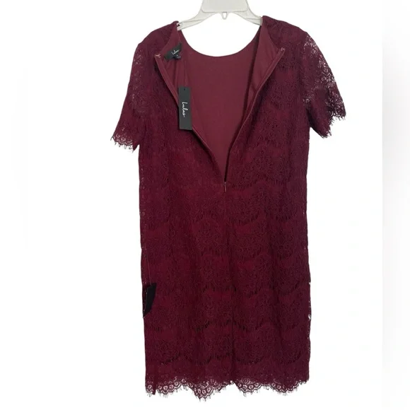 NWT Lulus Take Me To Brunch Elegant Lace Dress in Burgundy Size Medium - Picture 4 of 7